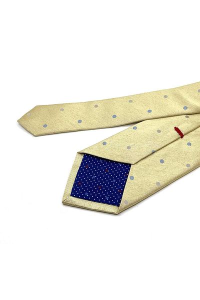 Kravatkolik Bassi Style Lemon Yellow Polka Dot Pattern Italian Silk Tie Hr1793