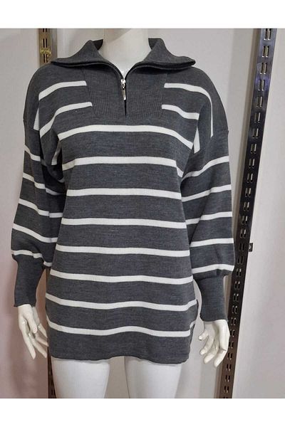 LocaMz Striped Zippered Knitwear Tunic