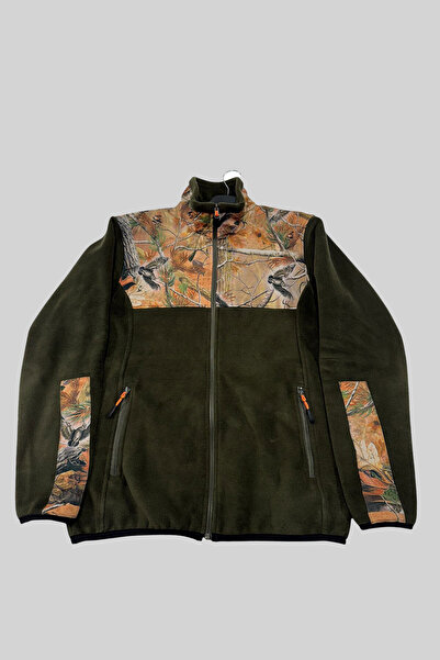 WİDİ Κυνηγός κυνηγιού με μοτίβο ζούγκλας - Φούτερ από φλις χακί με φερμουάρ και γαρνιτούρα