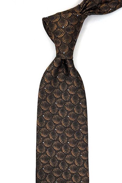 Kravatkolik Piubega Style Black - Copper Motif Pattern Italian Silk Tie Hrk1899