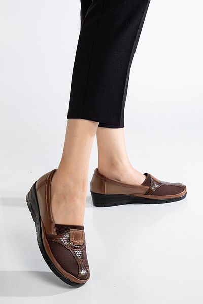 Dilimler Ayakkabı Orthopedic Genuine Leather Women's Shoes - Mink Side Stretch, Large Size