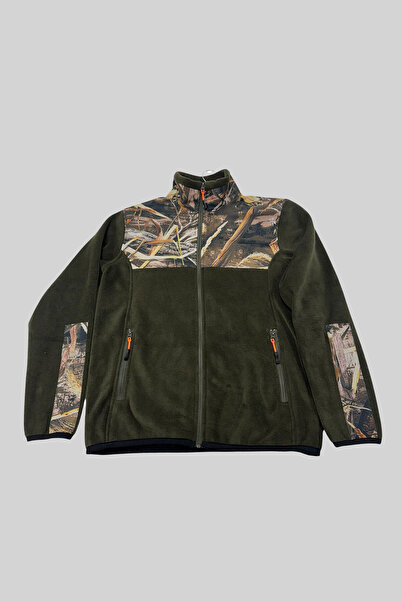 WİDİ Φούτερ Hunting Hunter Saz με μοτίβο με γαρνιρισμένο γιακά με φερμουάρ χακί φλις