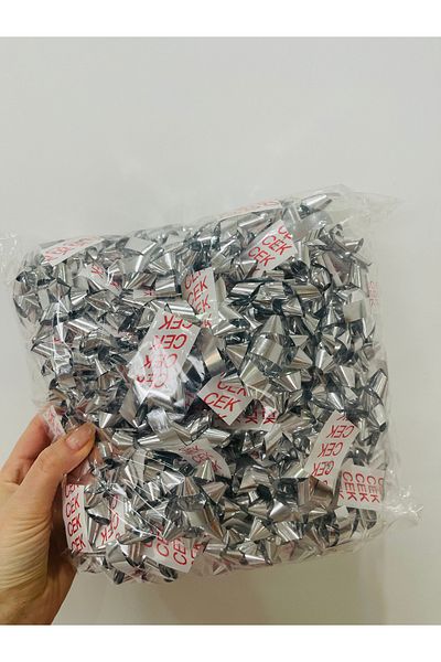 HUR-AY PACK 100 Pcs Silver Grey Color Metallized Star Gift Ornament / Silver Grey Raffia Gift Wrap Ornament Star