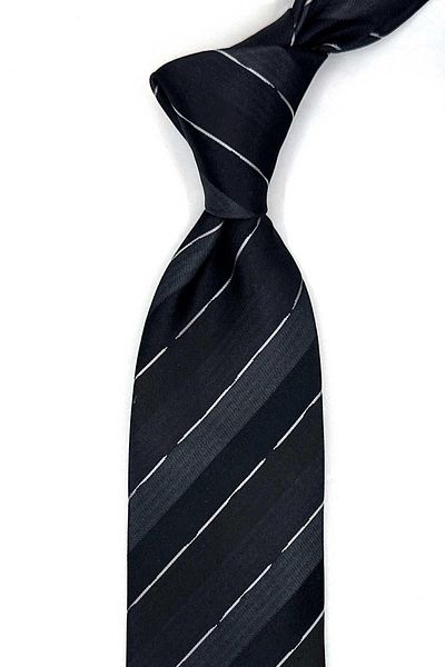 Kravatkolik Bosco Style Black Line Pattern Italian Silk Tie Hrk1795