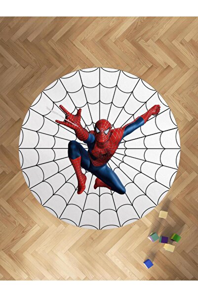 MEKTA HOME BEBEK VE ÇOCUK ODASI Ağ ve Spiderman Desenli Yuvarlak Halı
