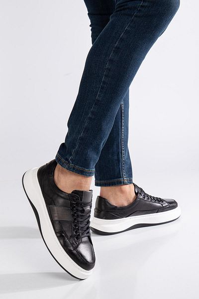 Dilimler Ayakkabı Γνήσιο δέρμα Ανδρικά Παπούτσια Casual Μαύρο Διπλό Χρώμα Σόλα Δεμένη