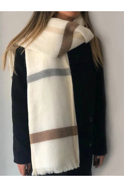 YONE Women &Apos; S Shawl with Soft Texture - Striped Plaid, Winter Scarf, Cream