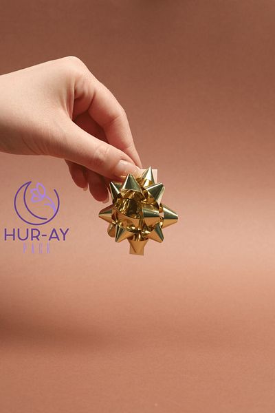 HUR-AY PACK 100 Pcs Gold Color Metallized Star Gift Ornament / Gold Raffia Gift Wrap Ornament Star