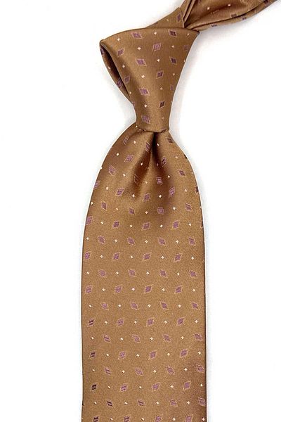 Kravatkolik Alfiano Style Beige Small Pattern Italian Silk Tie Hr1912