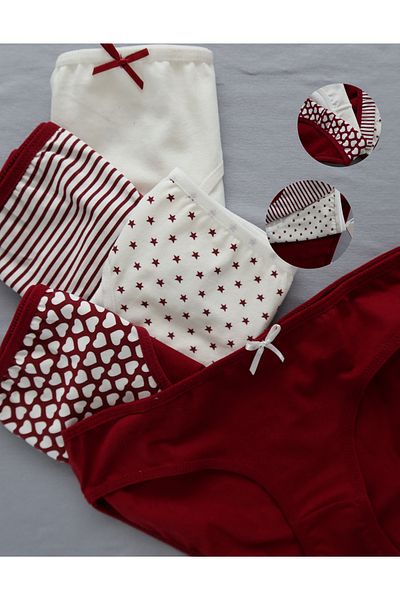 ALYA UNDERWEAR Fata - Chiloți pentru ospătar din bumbac bordeaux, pachet de 5