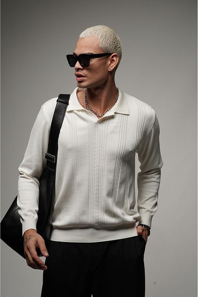 king brich Polo Neck Hair Braided Regular Fit Men's Sweater
