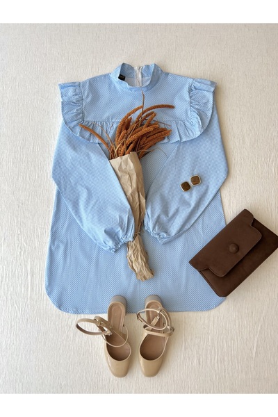 KÜÇÜĞÜM BUTİK Blue Polka Dot Frilly Poplin Tunic