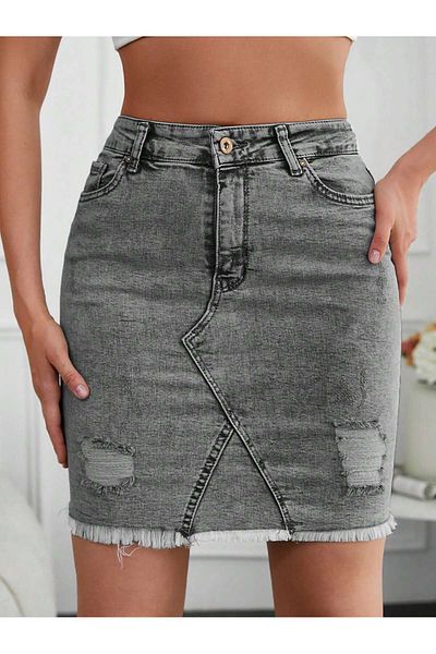 Happy Pink Gray Jean Mini Skirt