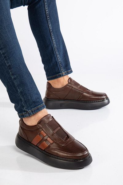 Dilimler Ayakkabı Ανδρικά παπούτσια casual από γνήσιο δέρμα Καφέ χωρίς κορδόνια ελαστική ζώνη ελαφριά χοντρή σόλα