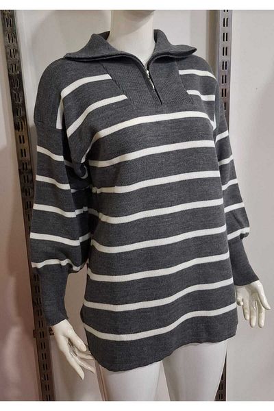 LocaMz Striped Zippered Knitwear Tunic