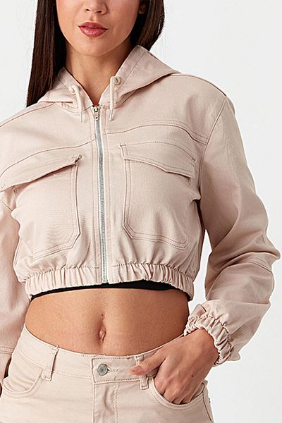 Select Moda Women's Hat Zippered Crop Jacket