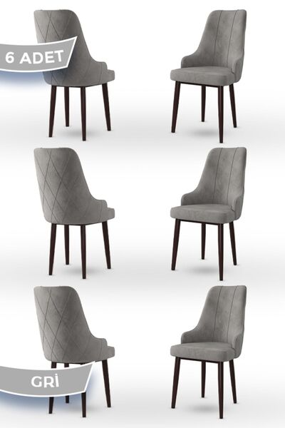 Canisa Trex Serisi 1.sınıf Babyface Kumaş Siyah Metal Ayak 6 Adet Gri Sandalye