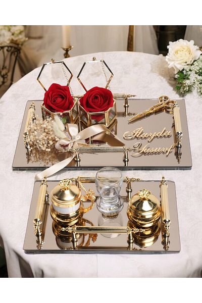 CyzHome Reverence Gold Beige Promise and Groom Tray Set