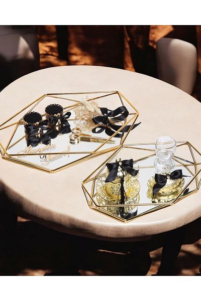 CyzHome Elation Gold Prism Promise Engagement Tray and Groom Coffee Cup Tray