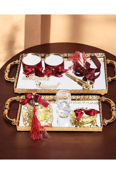 CyzHome Red Affection Lace Gold Promise Engagement Tray