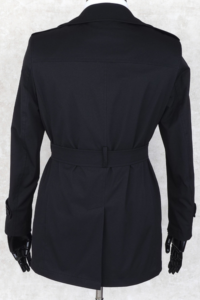 Jan Carlucci Siyah Kruvaze Tek Yırtmaç Dizüstü Kemerli Trençkot