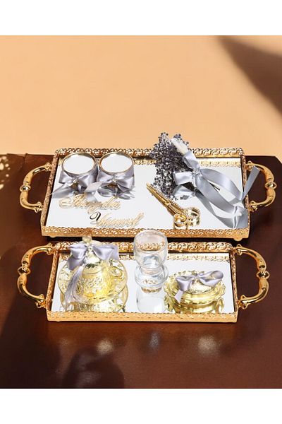 CyzHome Gold Promise Engagement Tray with Gray Lace - Affection