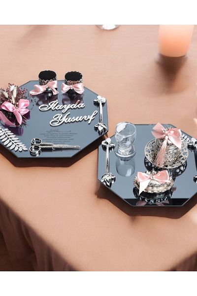 CyzHome Affinity Bridegroom Coffee Cup Tray with Octagonal Silver Promise and Engagement Tray