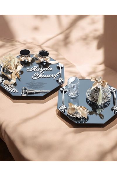 CyzHome Affinity Bridegroom Coffee Cup Tray with Octagonal Silver Promise and Engagement Tray