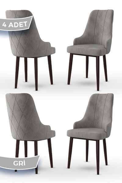 Canisa Trex Serisi 1.sınıf Babyface Kumaş Siyah Metal Ayak 4 Adet Gri Sandalye