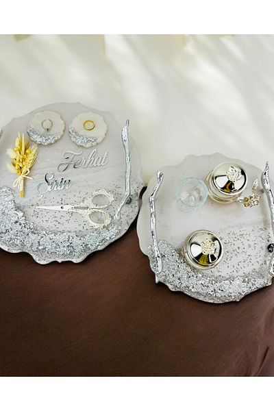CyzHome Enchant Silver Polyester Promise Tray and Groom Coffee Cup Tray