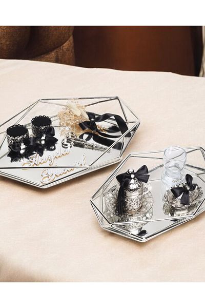 CyzHome Elation Black Silver Prism - Promise and Groom Coffee Cup Tray
