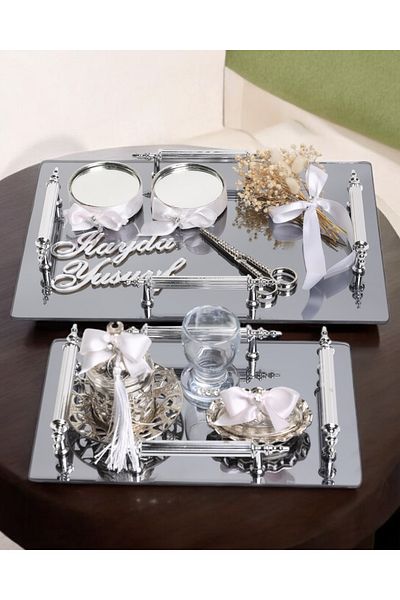 CyzHome Reverence Silver Promise Tray and Groom Coffee Cup Tray