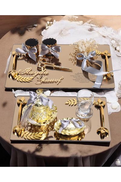 CyzHome Harmony Gold Promise Engagement Tray and Groom Coffee Cup Tray