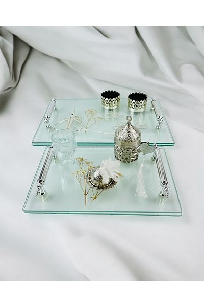 CyzHome Reflection Silver Transparent Promise Tray and Groom Coffee Tray