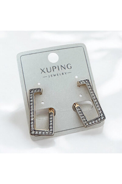XUPING JEWELRY Zirkon Taşlı Dikdörtgen Asimetrik Küpe (Uzunluk 3 cm.)