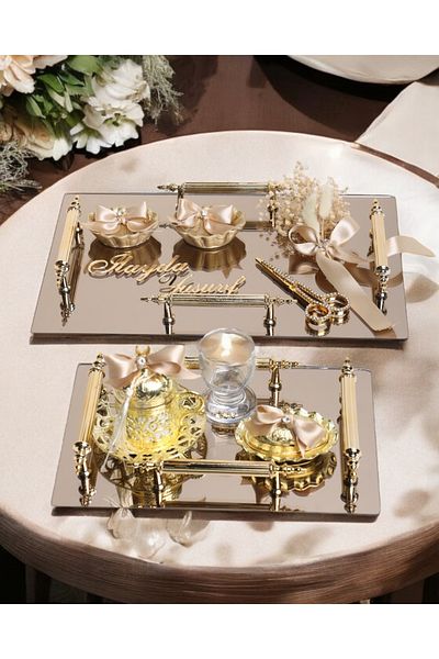 CyzHome Reverence Gold 4 Handle Promise Tray and Engagement Tray Set