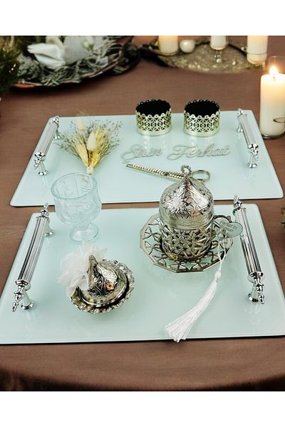 CyzHome Harmonized White Promise Tray and Groom Coffee Cup