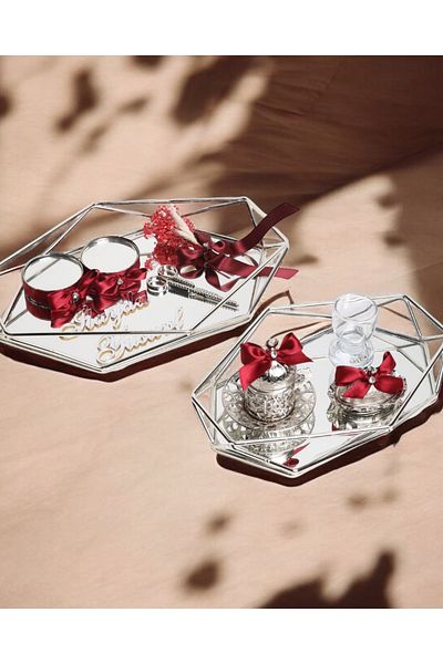 CyzHome Elation Silver Prism Promise Engagement Tray and Groom Coffee Cup Tray