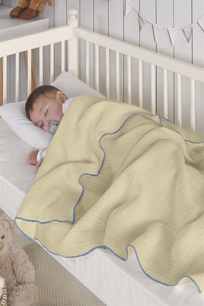 Evim Organic Cotton 4 Layer Baby Blanket 120X120 cm Beige-Blue