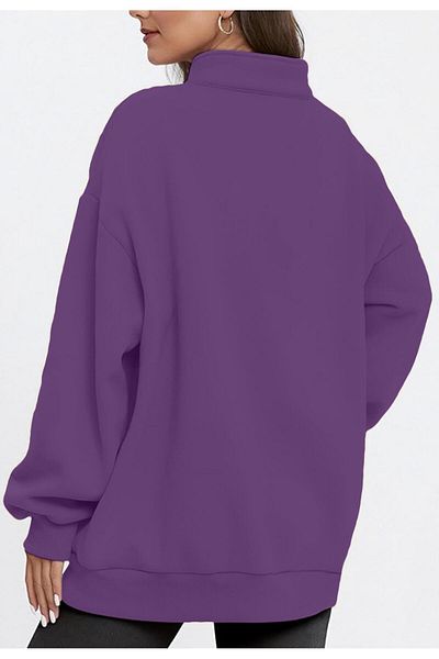 GHASSY CO. Ghassy Co. Women's Vintage Half Zip Oversize Cotton Sweatshirt with Raised Inside
