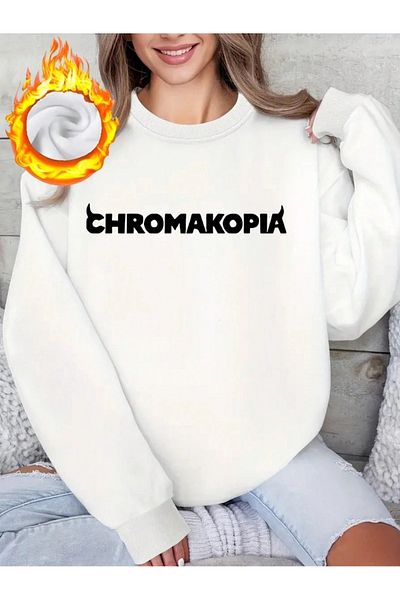 PALPİTO Γυναικείο φούτερ με λευκό χρωματικό εμπριμέ με λαιμόκοψη oversize