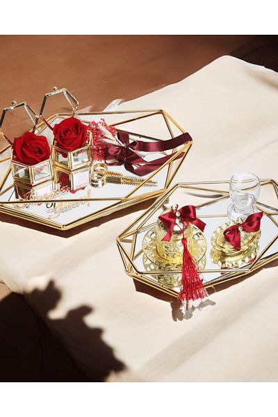CyzHome Elation Gold Prism - Red Engagement and Groom Tray, Coffee Cup Tray
