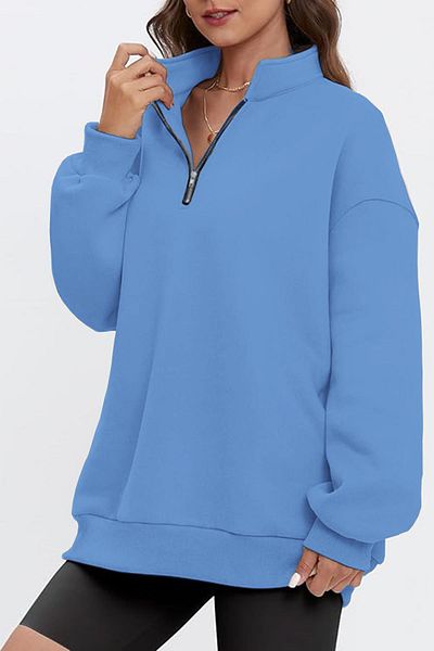 GHASSY CO. Ghassy Co. Women's Vintage Half Zip Oversize Cotton Sweatshirt with Raised Inside