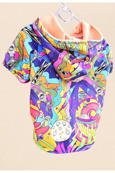 PATİBÖR Waterproof Dog Raincoat with Ufo Pattern and Pink Fleece Inside