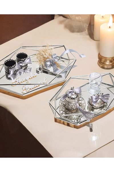 CyzHome Elation Grey Silver Prism - Promise and Groom Coffee Cup Tray