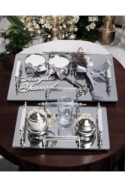 CyzHome Reverence Silver Promise Tray and Groom Coffee Cup Tray