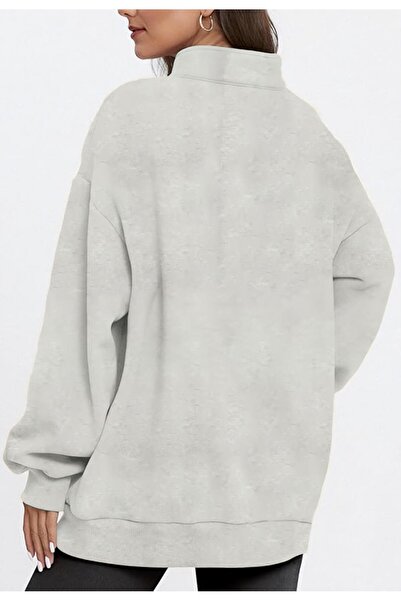 GHASSY CO. Ghassy Co. Γυναικεία vintage μπλούζα με μισό φερμουάρ Oversize Βαμβακερή φούτερ με κορδέλα μέσα