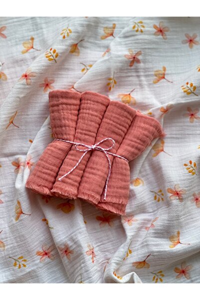 BETSY STUDIO %100 Pamuk Bebek Ağız Silme Mendili 4'lü Set Yavruağzı Omuz Örtü...