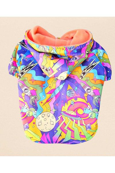 PATİBÖR Waterproof Dog Raincoat with Ufo Pattern and Pink Fleece Inside