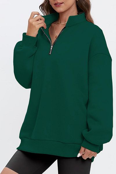 GHASSY CO. Ghassy Co. Women's Vintage Half Zip Oversize Cotton Sweatshirt with Raised Inside